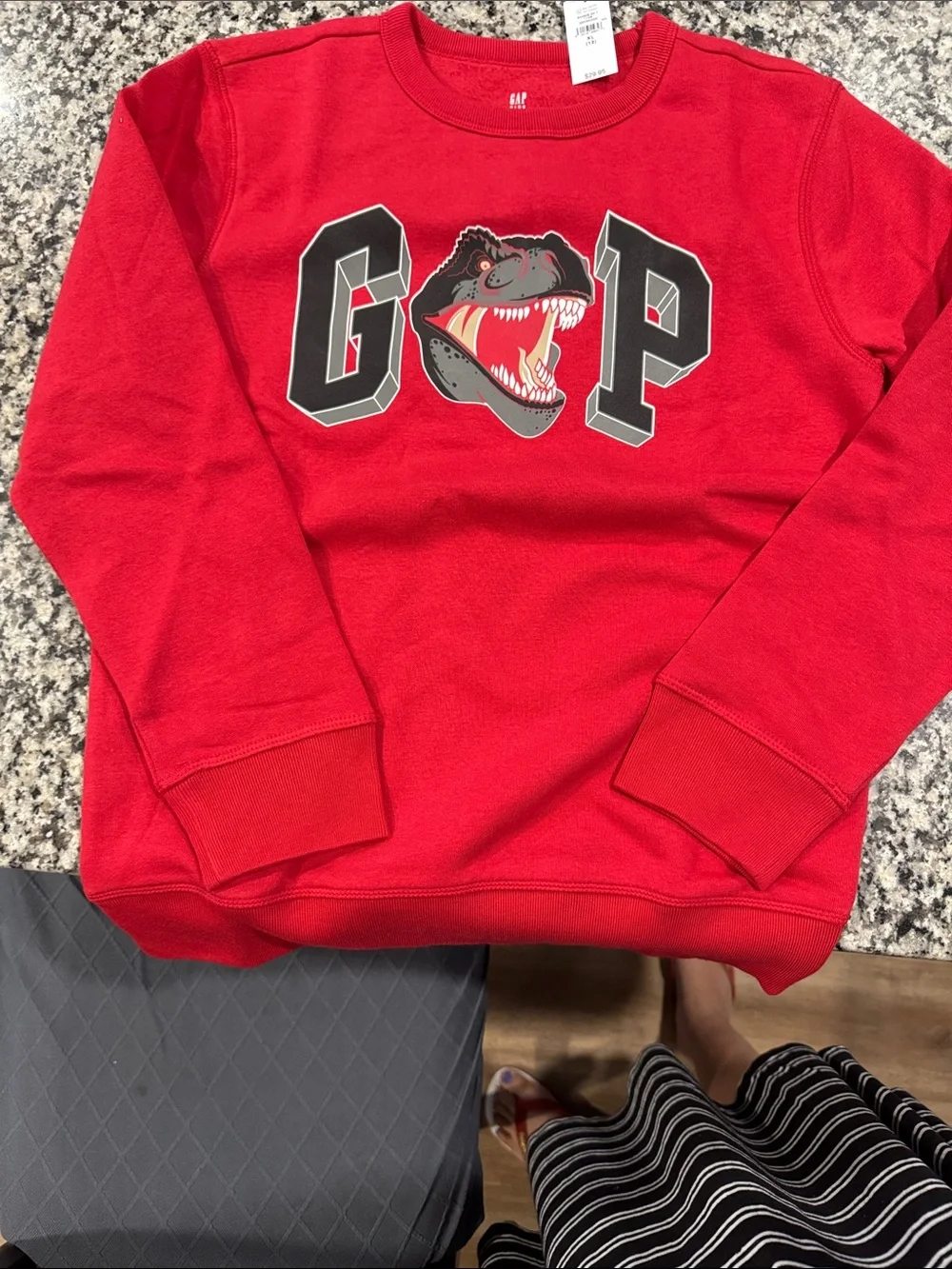 GAP Red Crewneck Sweatshirt with Dino Graphic